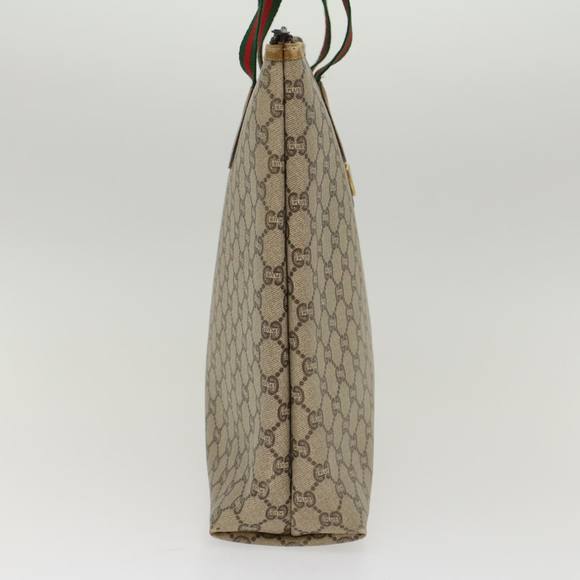 GUCCI GG Plus Canvas Web Sherry Line Tote Bag Beige Red Green Auth ep1048 - Picture 4 of 16